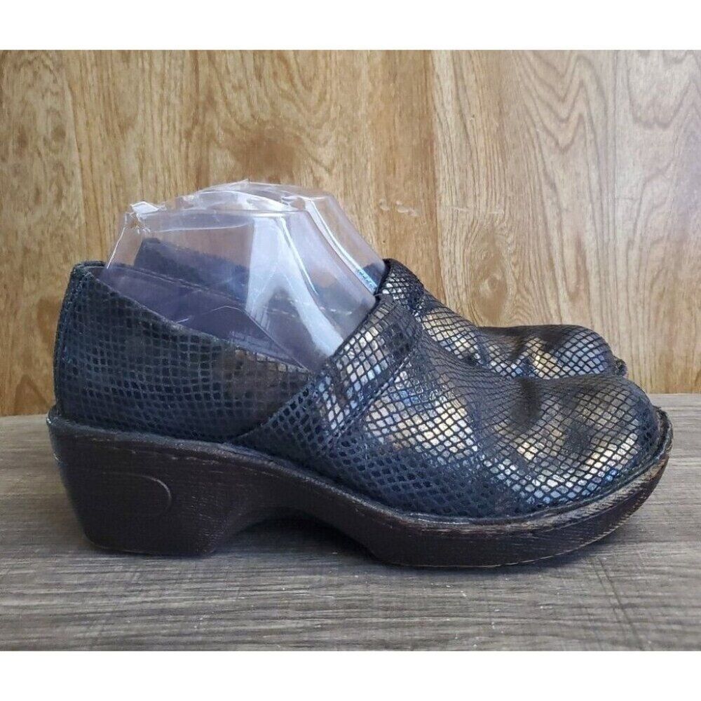Born Toby Clogs Wedge Leather Shoes‎ Womens Size 7.5 Black Gold Metallic